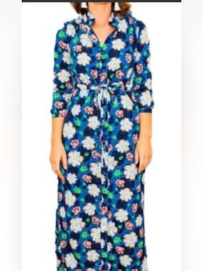 Banana Republic Factory Floral maxi Shirt Dress Smocked Waist Pockets size 12